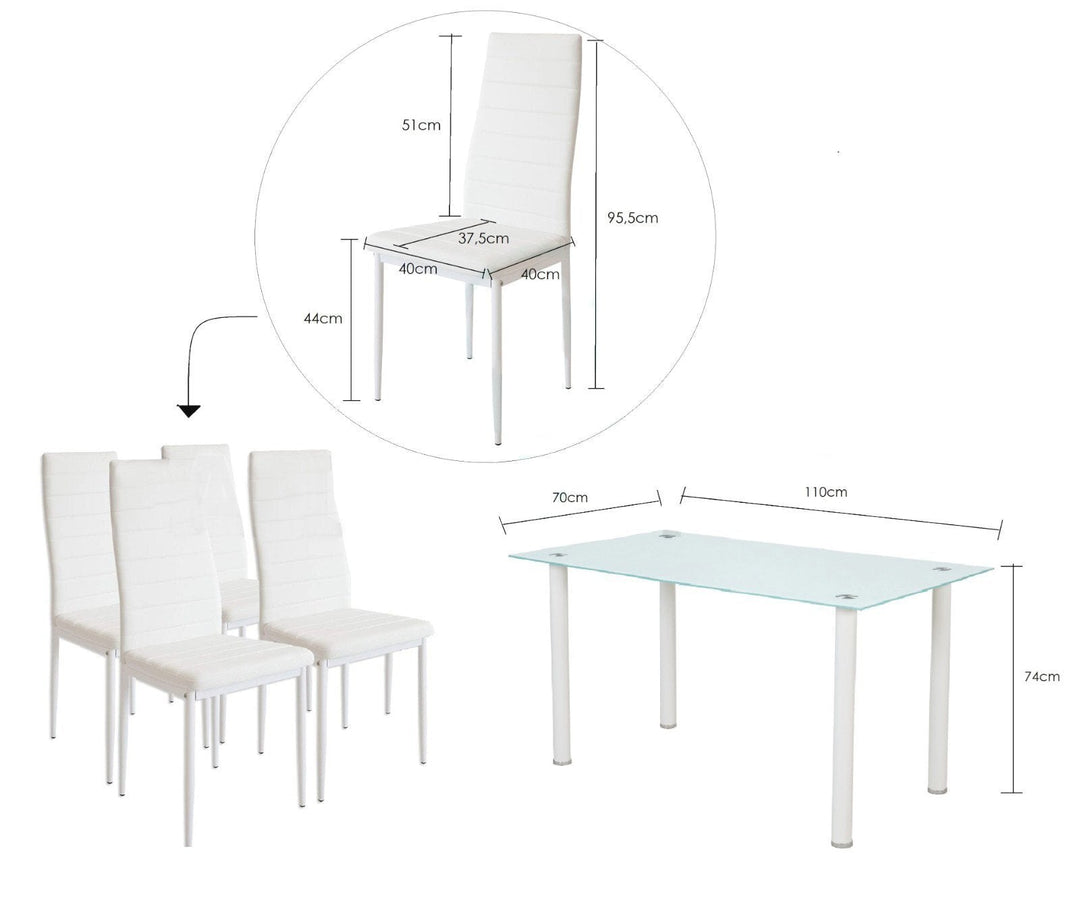 Pack Elegance: Mesa de Cristal Templado + 4 Sillas Polipiel + Mesa de Centro de Cristal Templado