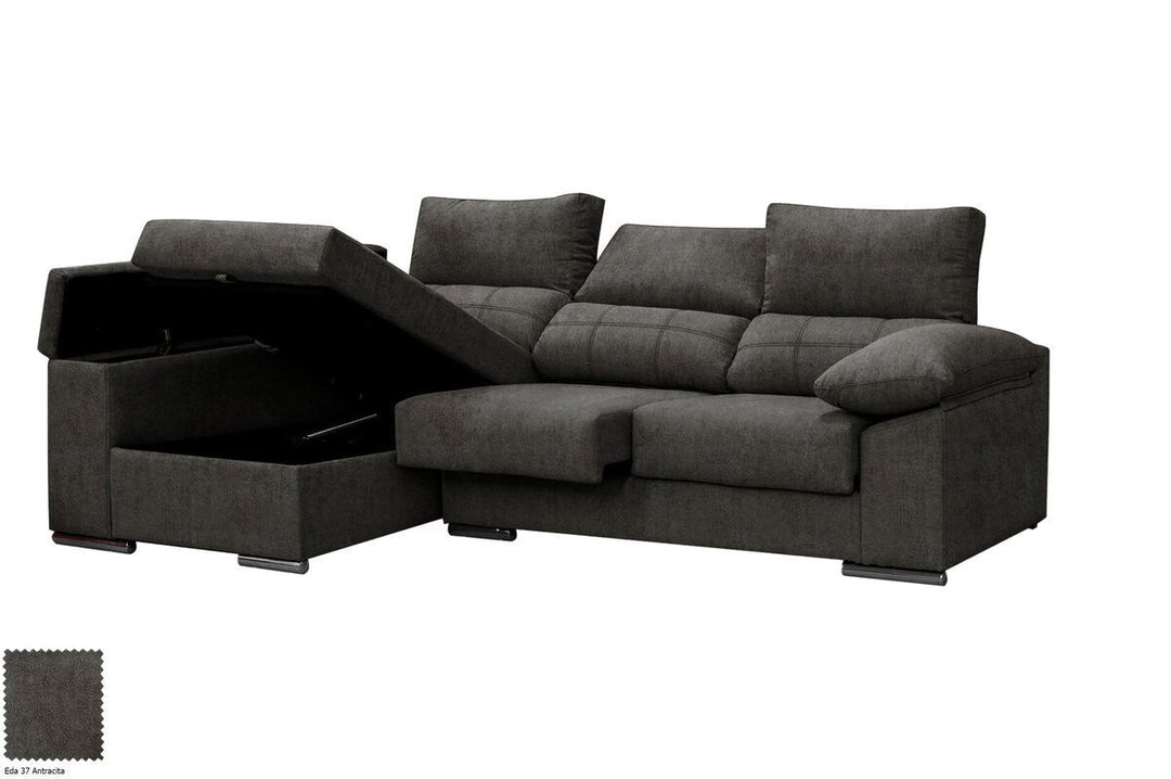 Sofa Chaise Longue Silver 260cm. Reclinable, con Arcon