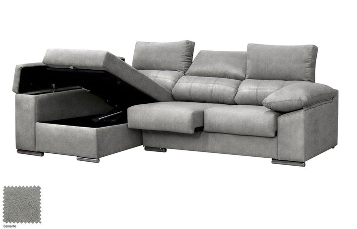 Sofa Chaise Longue Silver 260cm. Reclinable, con Arcon