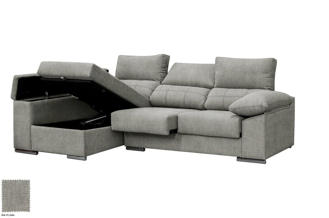 Sofa Chaise Longue Silver 260cm. Reclinable, con Arcon