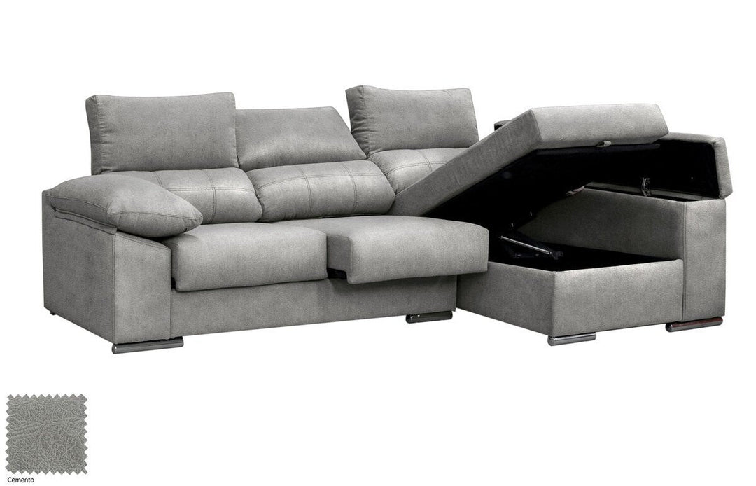 Sofa Chaise Longue Silver 260cm. Reclinable, con Arcon