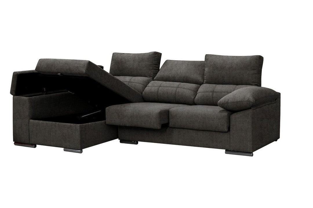 Sofa Chaise Longue Silver 260cm. Reclinable, con Arcon