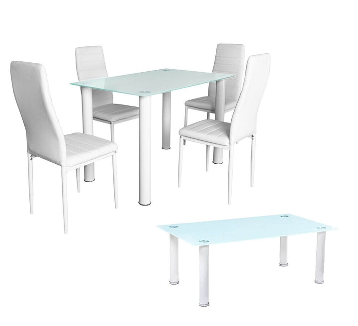 Pack Elegance: Mesa de Cristal Templado + 4 Sillas Polipiel + Mesa de Centro de Cristal Templado