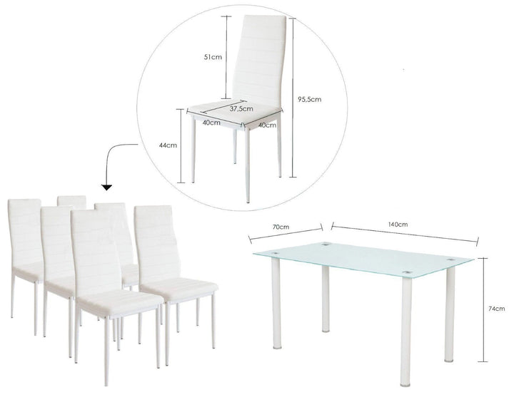 Pack Elegance: Mesa de Cristal Templado + 6 Sillas Polipiel + Mesa de Centro de Cristal Templado