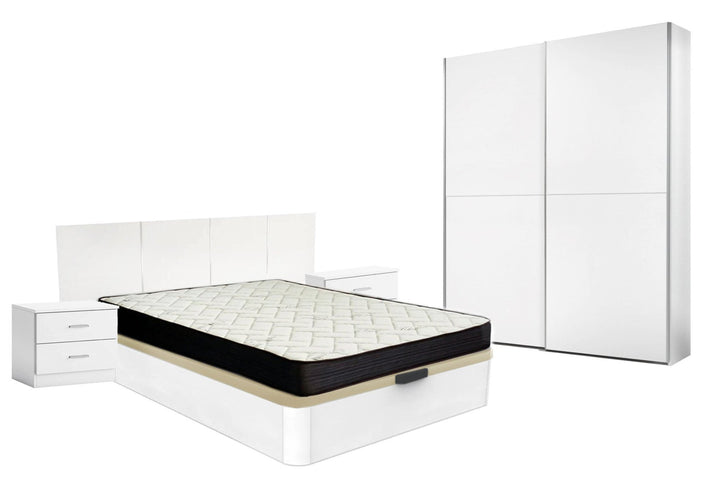 Pack Ahorro: Dormitorio Couple + Armario + Canape Abatible + Colchon Basic