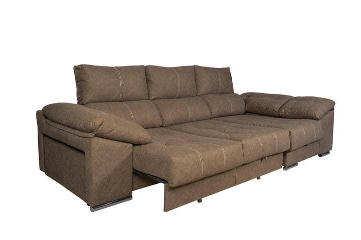 Sofa Cama Chaise Longue Yago 275cm. Reclinable, con Arcon +2 pufs