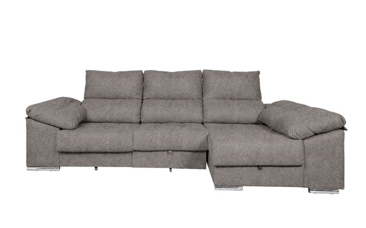 Sofa Cama Chaise Longue Yago 275cm. Reclinable, con Arcon +2 pufs