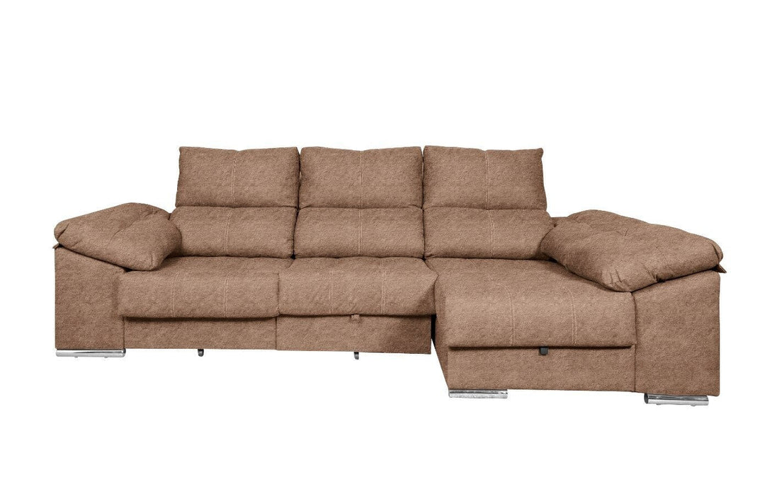 Sofa Cama Chaise Longue Yago 275cm. Reclinable, con Arcon +2 pufs