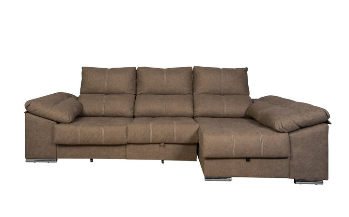 Sofa Cama Chaise Longue Yago 275cm. Reclinable, con Arcon +2 pufs