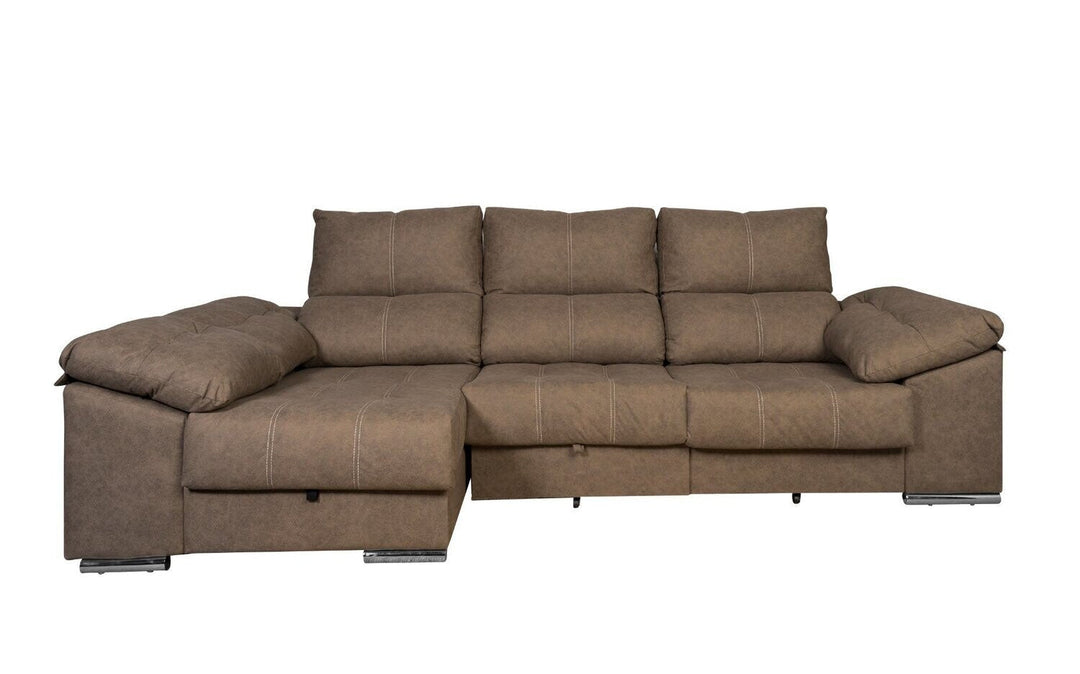 Sofa Cama Chaise Longue Yago 275cm. Reclinable, con Arcon +2 pufs