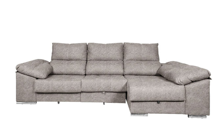 Sofa Cama Chaise Longue Yago 275cm. Reclinable, con Arcon +2 pufs