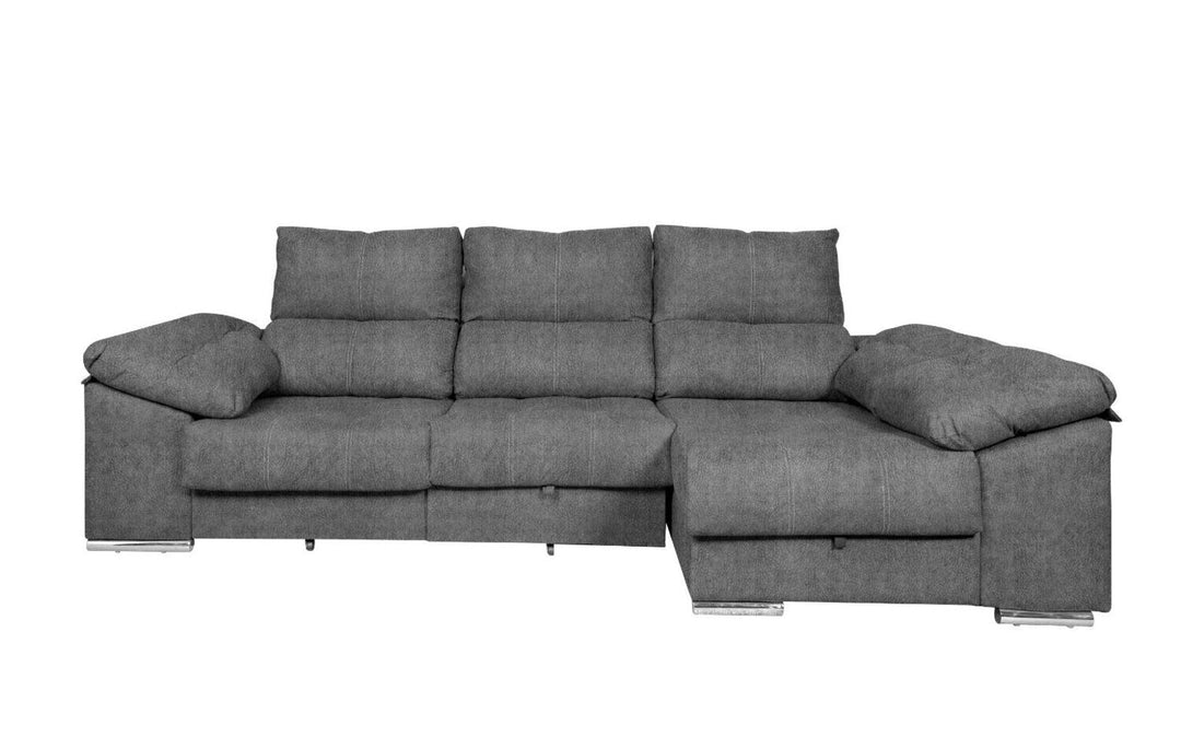 Sofa Cama Chaise Longue Yago 275cm. Reclinable, con Arcon +2 pufs