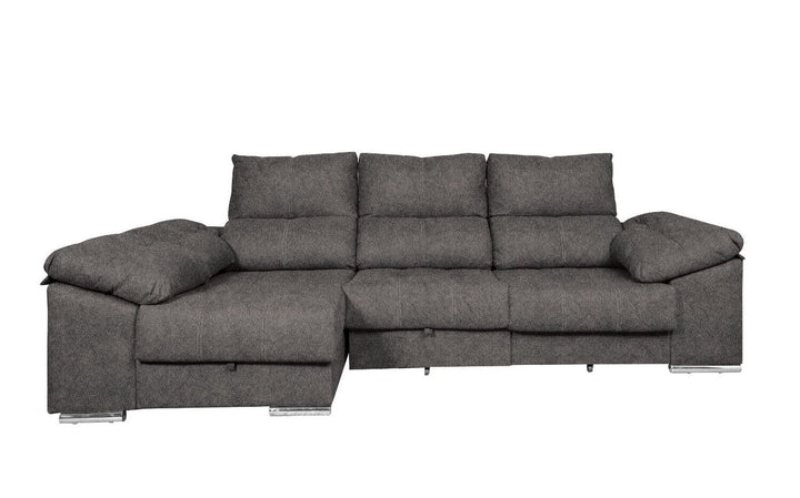 Sofa Cama Chaise Longue Yago 275cm. Reclinable, con Arcon +2 pufs