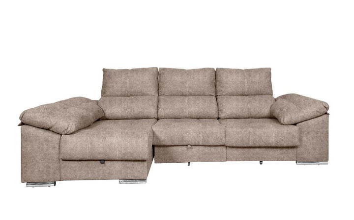 Sofa Cama Chaise Longue Yago 275cm. Reclinable, con Arcon +2 pufs