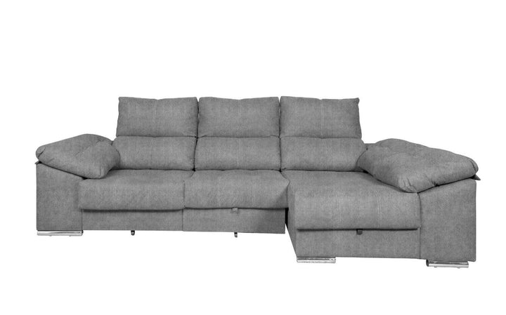 Sofa Cama Chaise Longue Yago 275cm. Reclinable, con Arcon +2 pufs