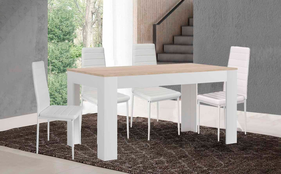 Mesa Extensible de Comedor o Cocina + 4 Sillas en Polipiel/metal