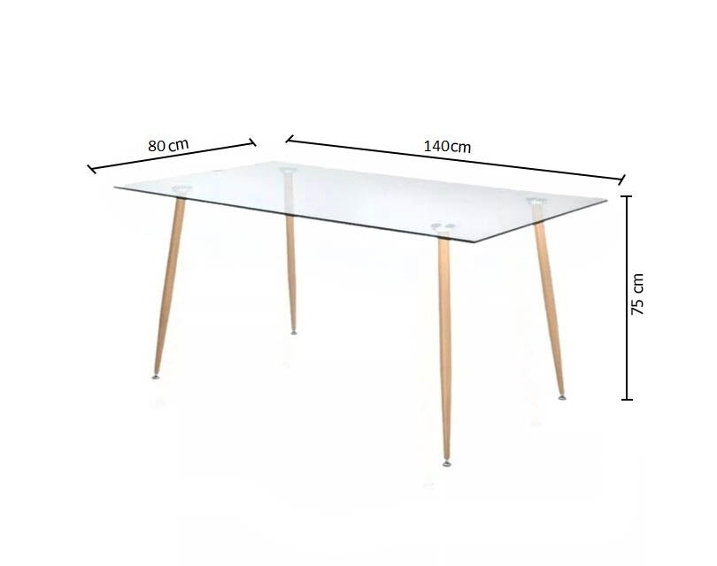 Mesa Cristal Templado Estilo Nordico 140cm. Comedor o Cocina