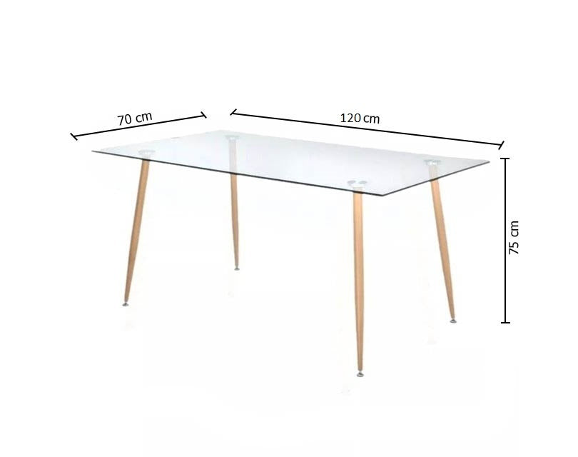 Mesa Cristal Templado Estilo Nordico 120cm. Comedor o Cocina