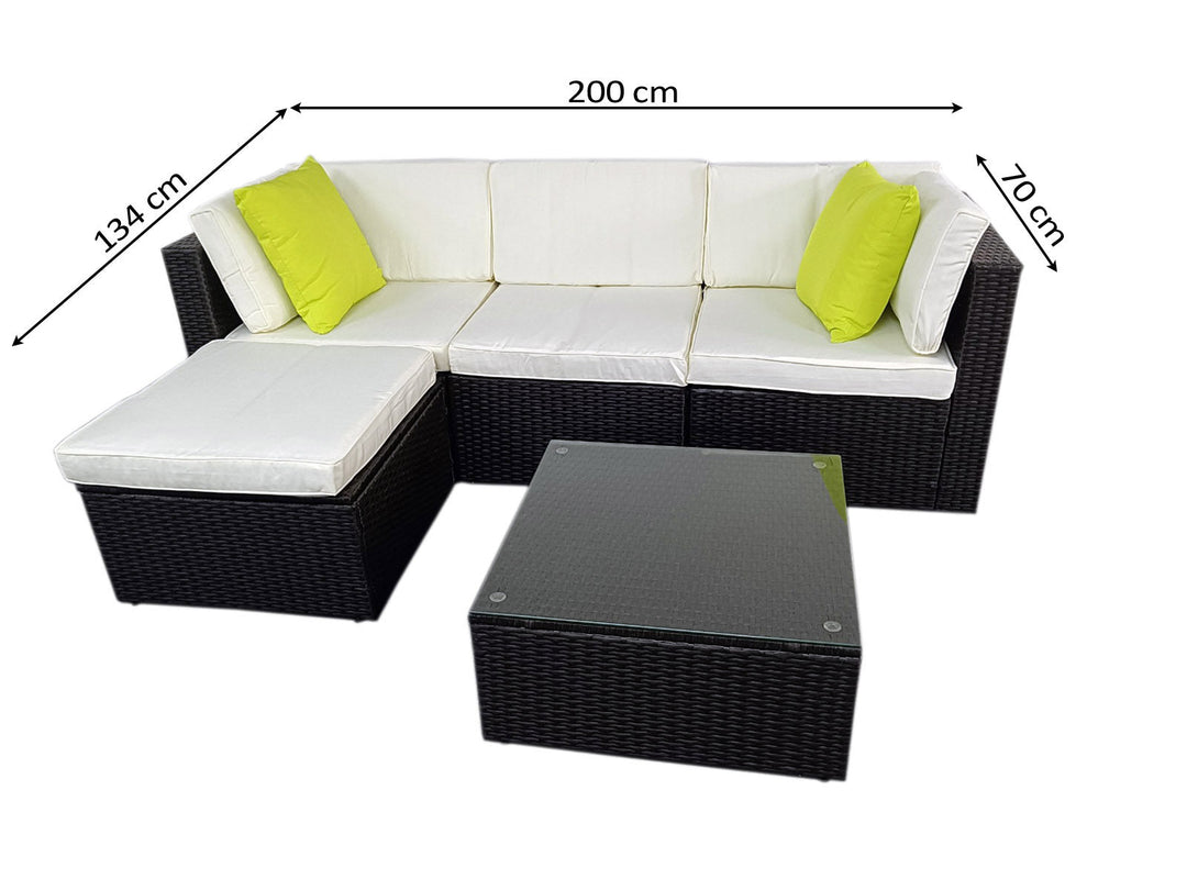 Sofa Chaise Longue de Ratan PE + Mesa Greca. Muebles de Jardin y Terraza