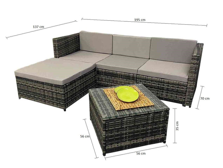 Sofa Chaise Longue de Ratan PE + Mesa. Muebles de Jardin y Terraza