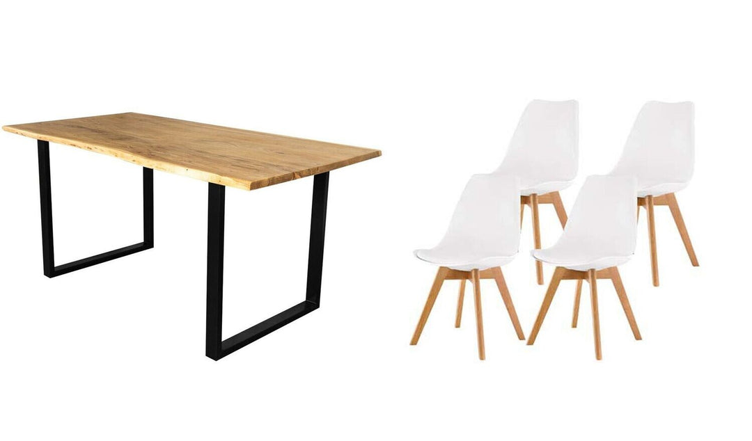 Pack Mesa de Comedor o Cocina Madera Maciza 180cm + Sillas Nordic