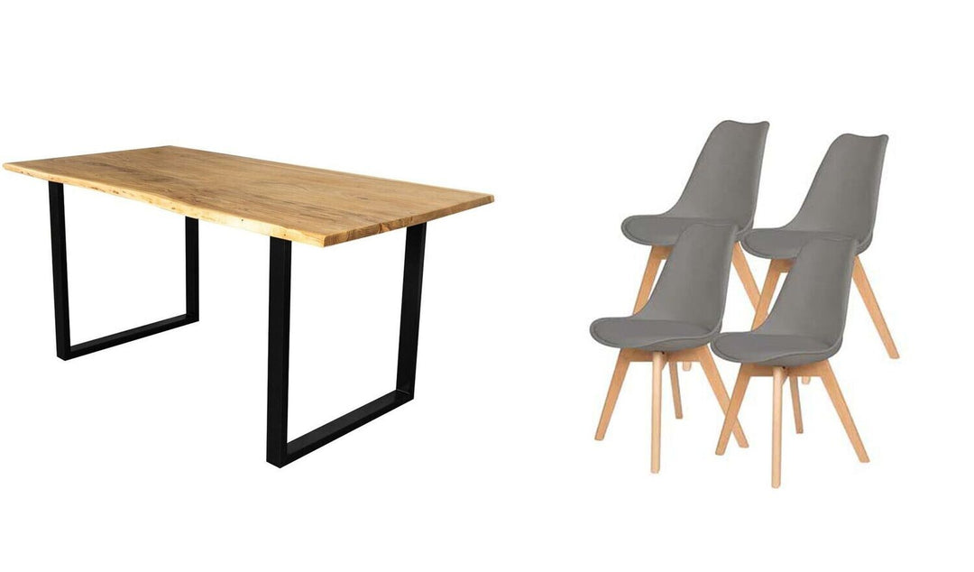 Pack Mesa de Comedor o Cocina Madera Maciza 180cm + Sillas Nordic