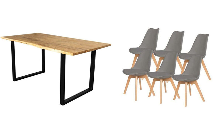 Pack Mesa de Comedor o Cocina Madera Maciza 200cm + Sillas Nordic(6)