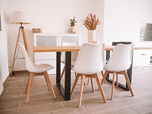 Pack Mesa de Comedor o Cocina Madera Maciza 180cm + Sillas Nordic