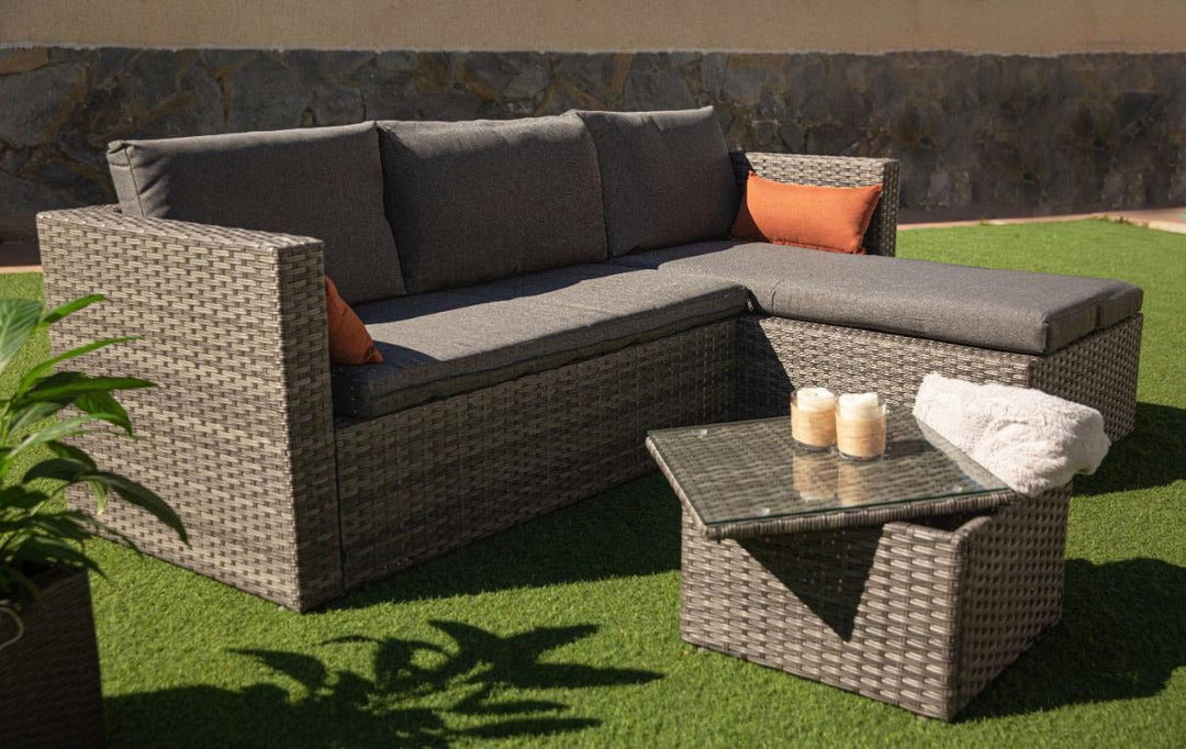 Sofa Chaise Longue de Ratan PE + Mesa MS. Muebles de Jardin y Terraza