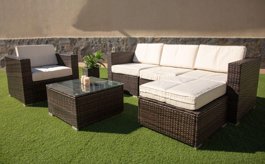 Sofa Chaise Longue + Sillon + Mesa de Ratan PE. Muebles de Jardin y Terraza