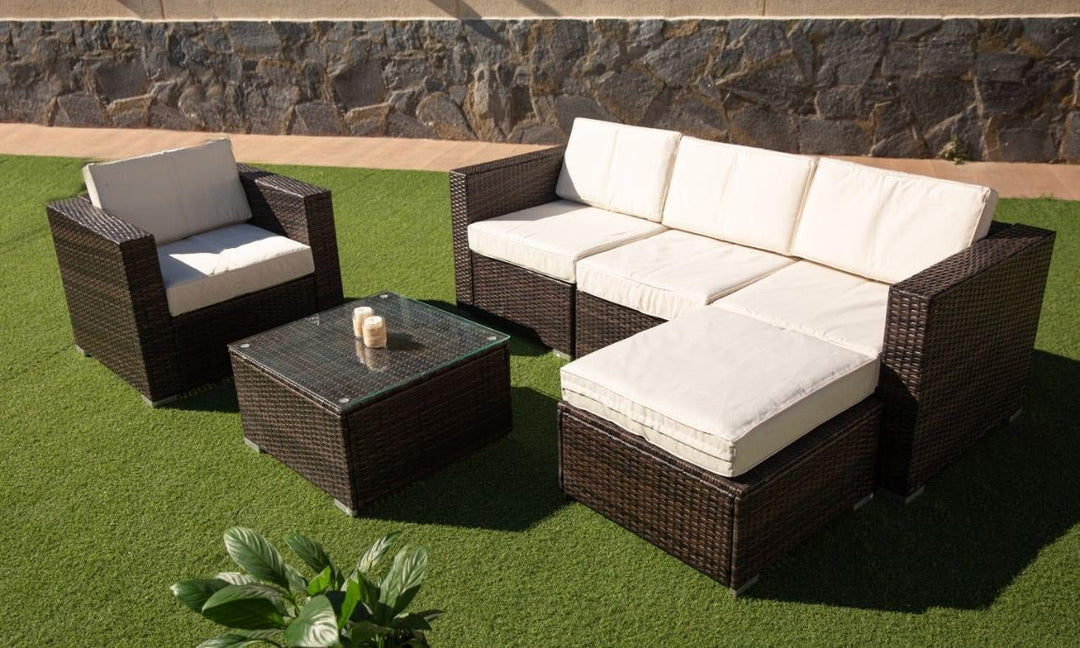 Sofa Chaise Longue + Sillon + Mesa de Ratan PE. Muebles de Jardin y Terraza