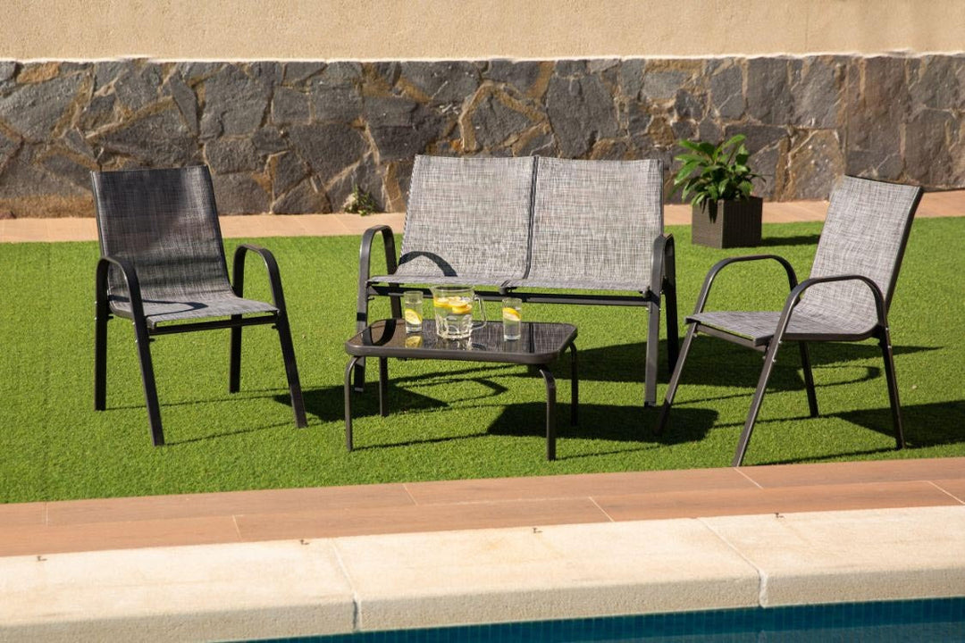 Sofa + 2 Sillas + Mesa de Cristal Templado. Muebles de Jardin y Terraza