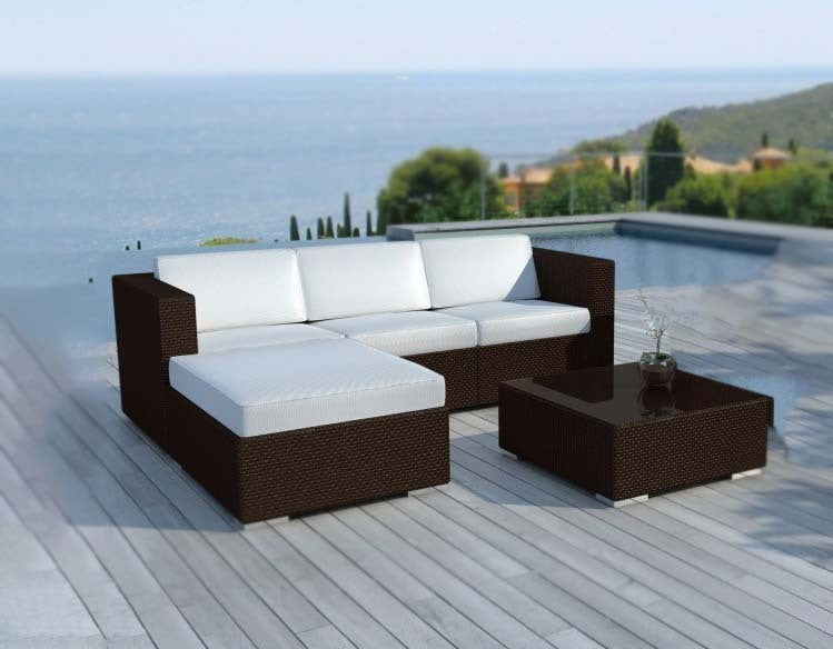 Sofa Chaise Longue de Ratan PE + Mesa. Muebles de Jardin y Terraza