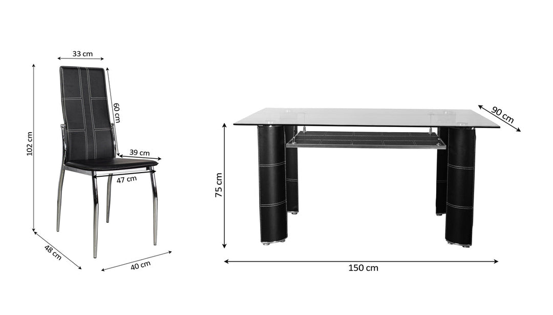 Mesa de Cristal Templado + 6 Sillas en Polipiel/Metal