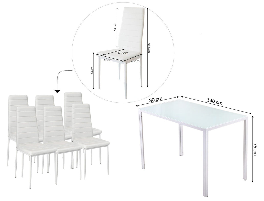 Mesa de Cristal Templado DT-20 + 6 Sillas Polipiel. Comedor o Cocina