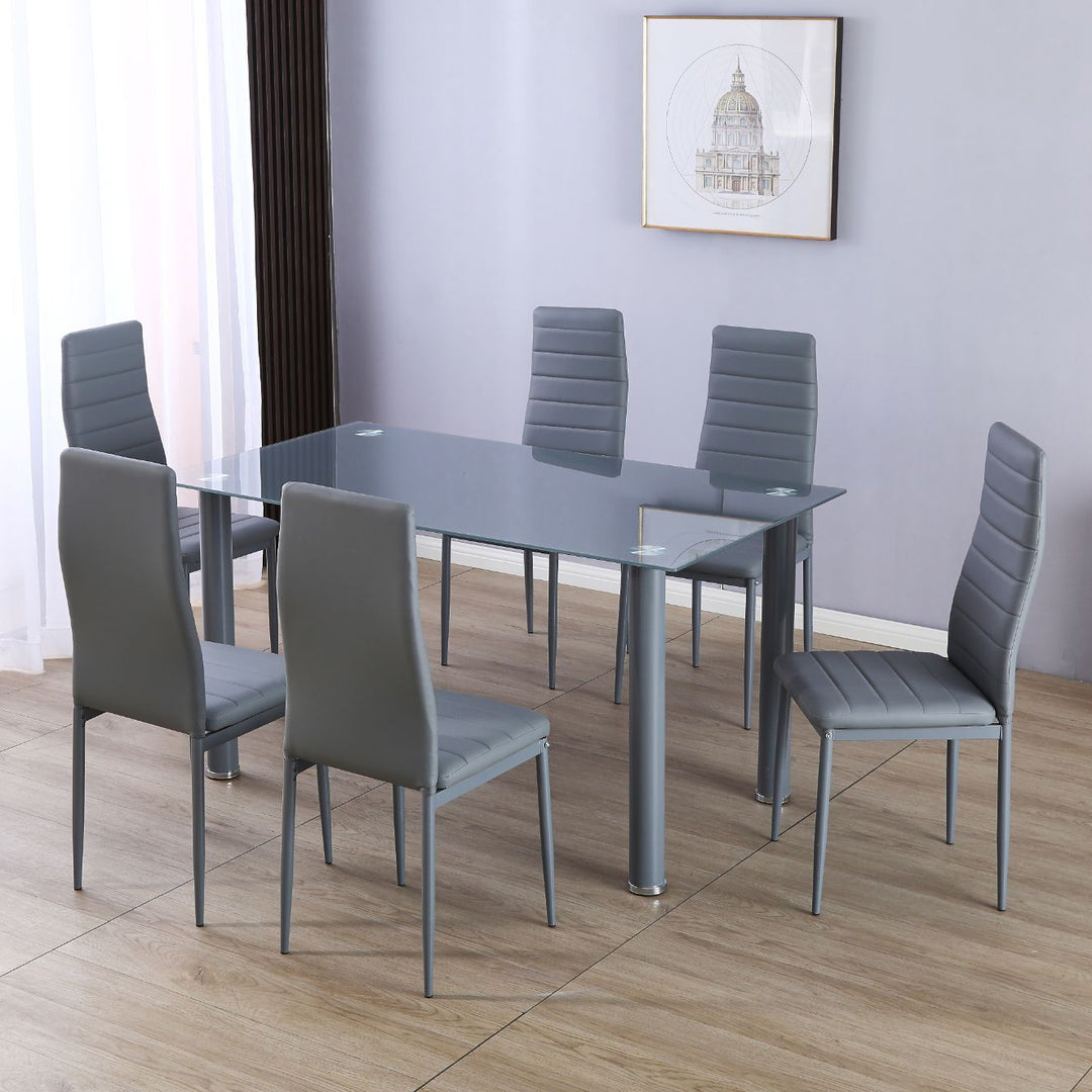 Mesa de Cristal Templado + 6 Sillas Polipiel. Comedor o Cocina