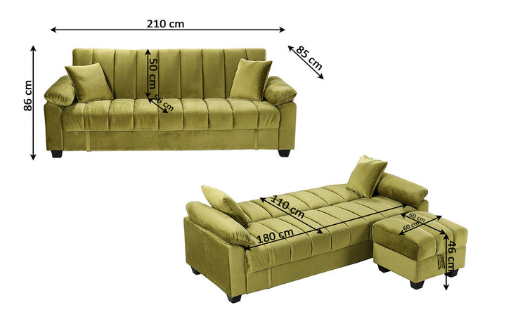 Sofa Cama con Puff Yadhi 210cm