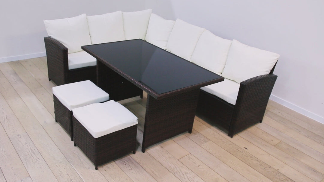 Sofa Rinconera + Mesa + 2 puffs de Ratan PE. Muebles de Jardin y Terraza