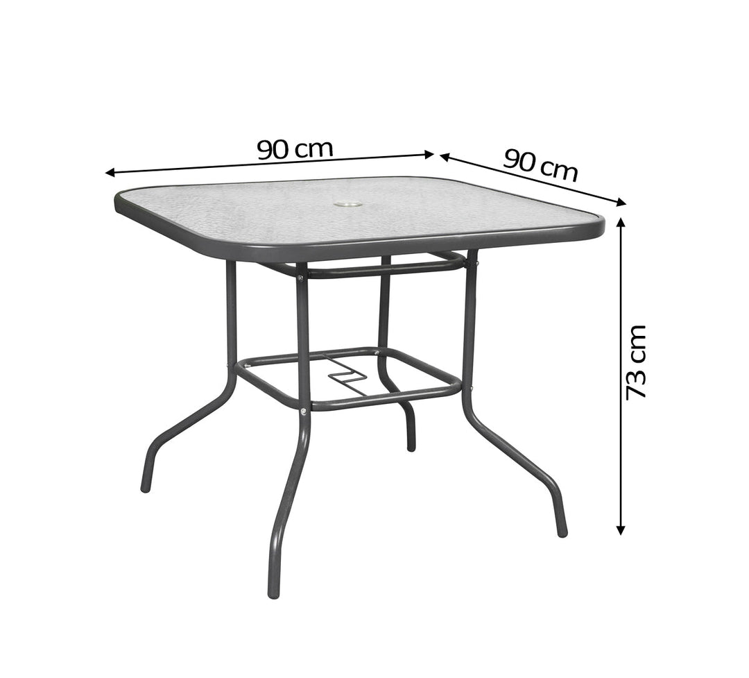 Mesa Cuadrada de Cristal Templado + 4 Sillas. Muebles de Jardin y Terraza