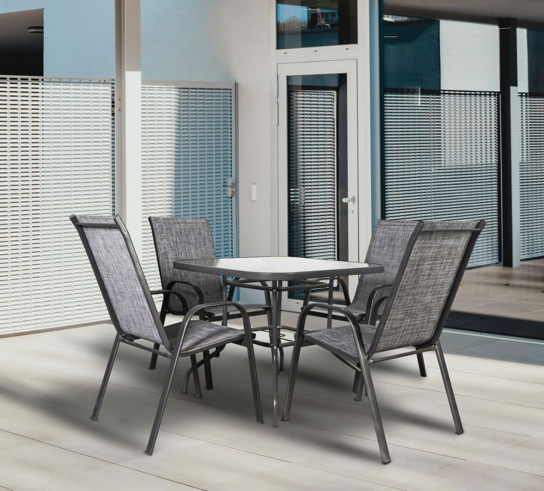 Mesa Cuadrada de Cristal Templado + 4 Sillas. Muebles de Jardin y Terraza