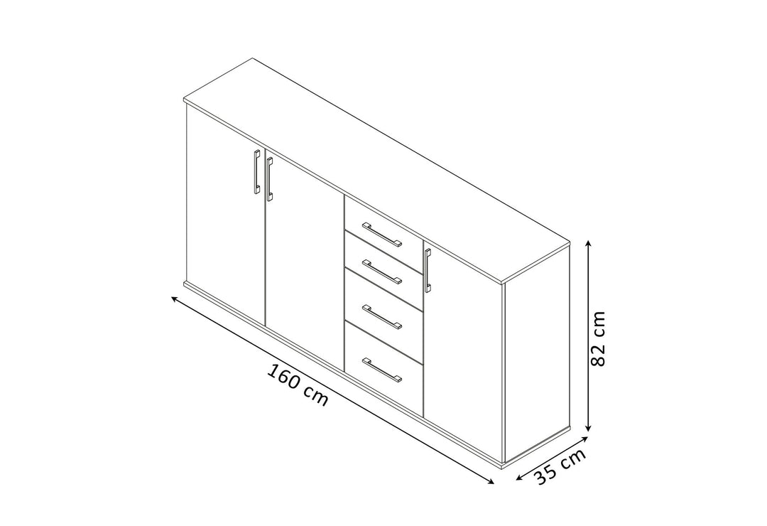 Comoda Aparador Joana 3 Puertas y 4 Cajones