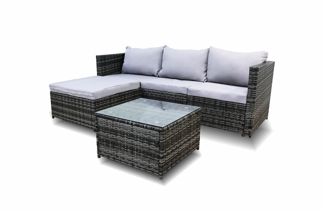 Sofa Chaise Longue de Ratan PE + Mesa. Muebles de Jardin y Terraza