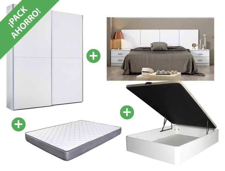 Pack Ahorro: Dormitorio Couple + Armario + Canape Abatible + Colchon Basic