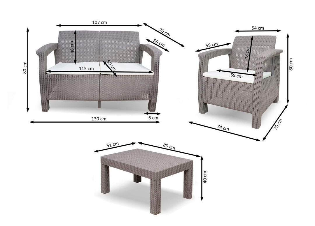 sofá+ 2 Sillones + Mesa de Centro CF. Muebles de Jardin y Terraza Ratan PE