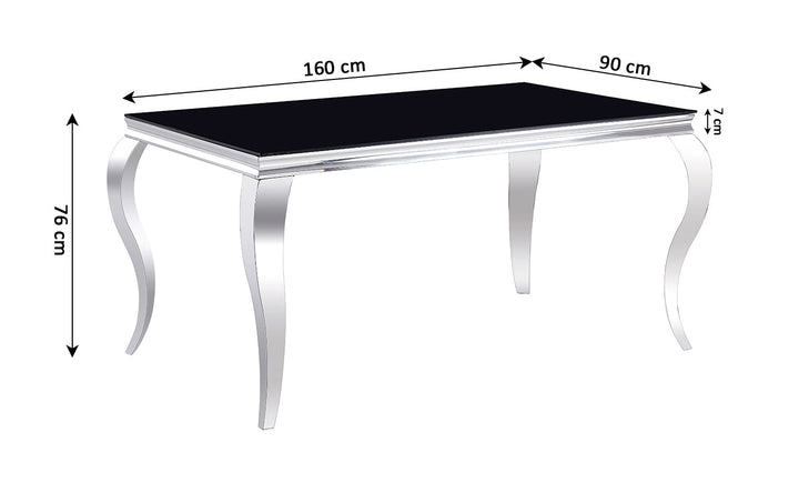 Mesa de Cristal Templado 160cm Negro + 6 Sillas Gris. Comedor o Cocina