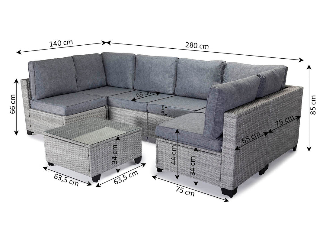 Conjunto de Sofas de Exterior en Ratan PE, 7 piezas. Muebles de Jardin y Terraza