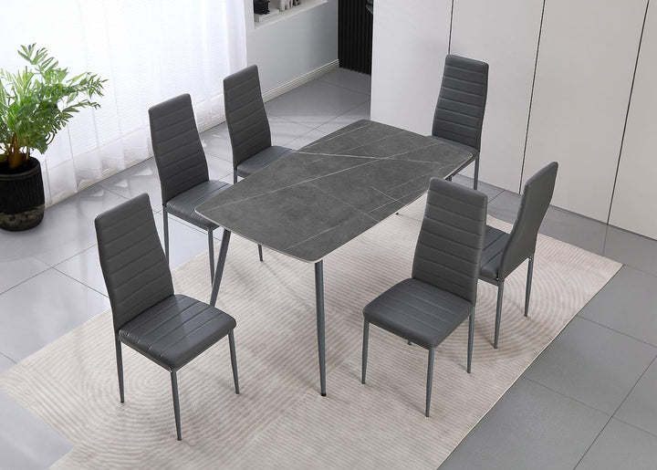 Mesa de Cristal Templado 140cm + 6 Sillas Polipiel. Comedor o Cocina