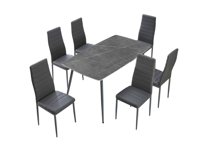 Mesa de Cristal Templado 140cm + 6 Sillas Polipiel. Comedor o Cocina