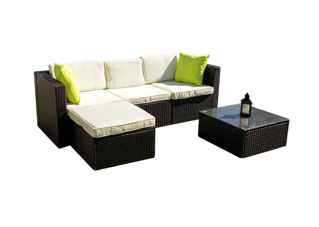 Sofa Chaise Longue de Ratan PE + Mesa Greca. Muebles de Jardin y Terraza