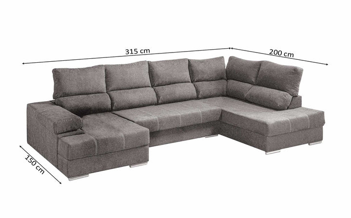 Mega Sofa Cama Chaise Longue Rinconera Italia 315cm